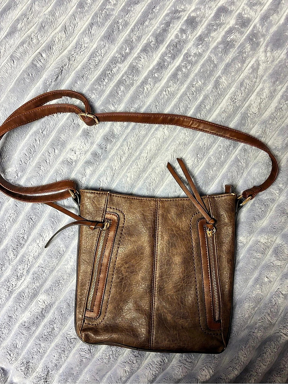 Women's Brown Faux Leather Crossbody concealed carry Bag with Zipper Pockets